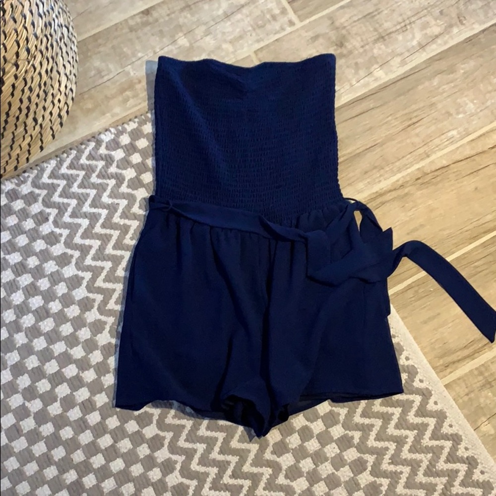 Naked Zebra Navy Blue Strapless Shorts Romper